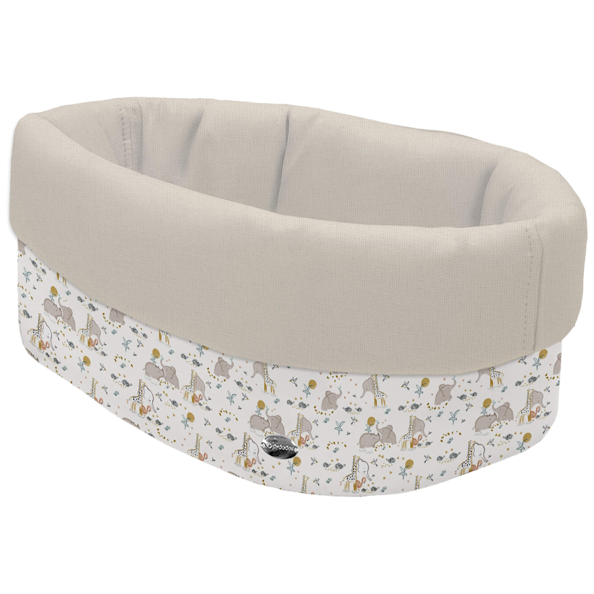 Cesta de Baño polipiel villela tostado Guillen Izan Leroy Cesta de Baño por fuera en tejido polipiel estampada Izan Leroy Guillen; por dentro tejido villela de algodón en liso color tostado