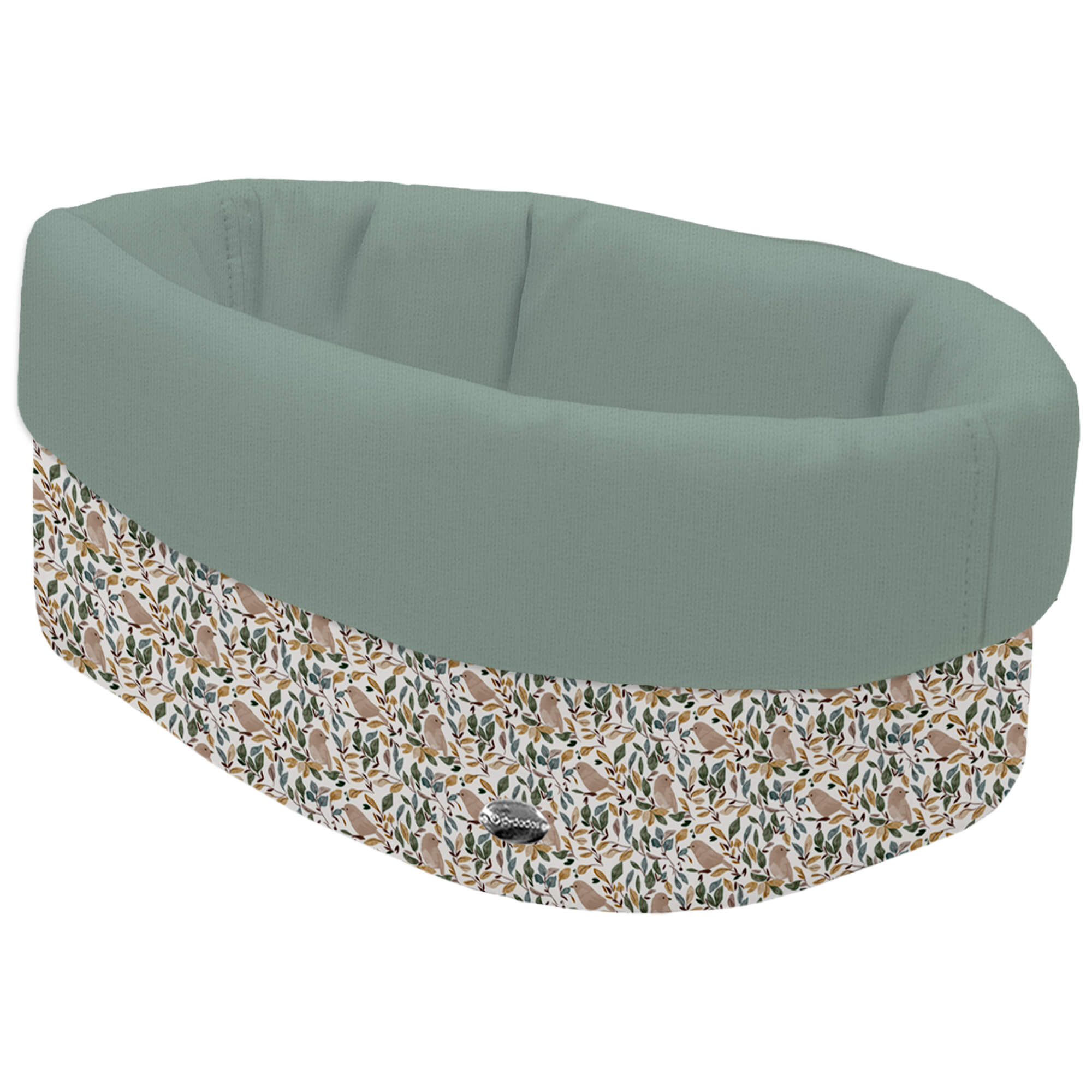 Cesta de Baño por fuera en tejido polipiel estampada Daren; por dentro tejido villela de algodón en liso color verde