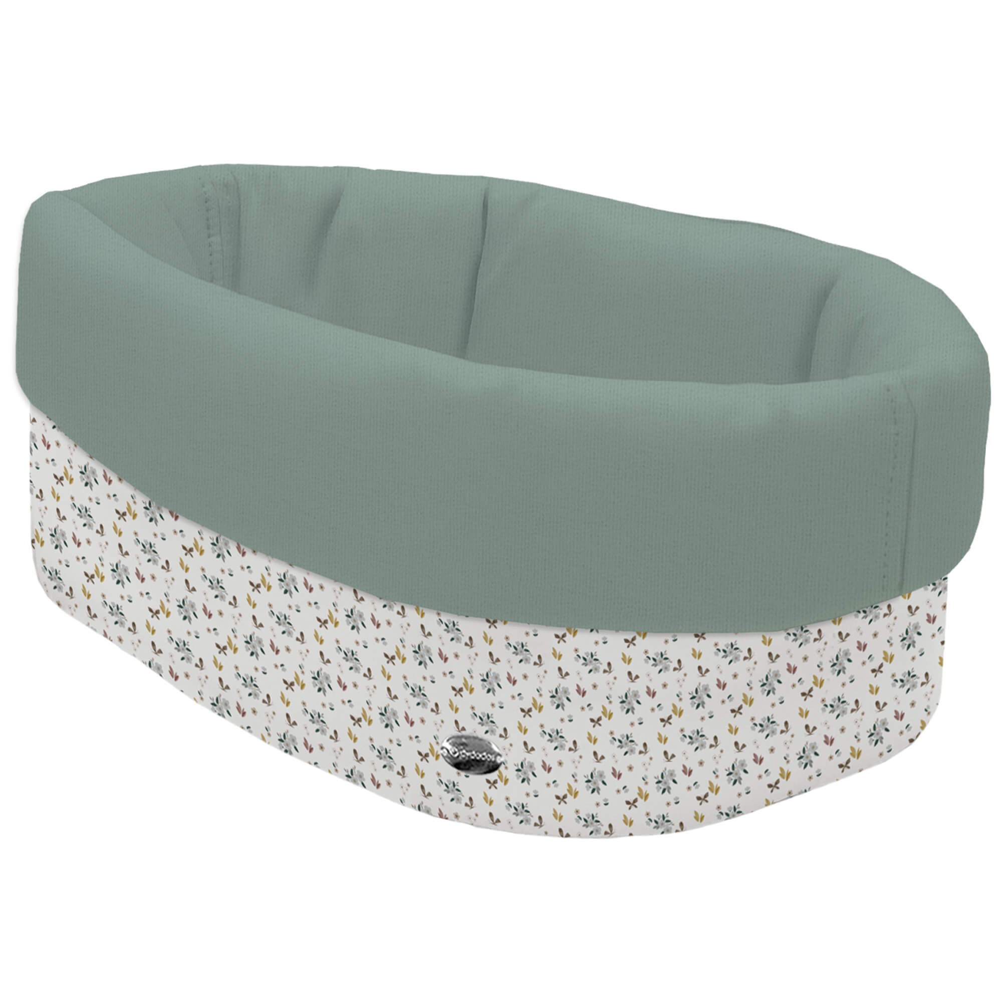 Cesta de Baño por fuera en tejido polipiel estampada Gala; por dentro tejido villela de algodón en liso color verde