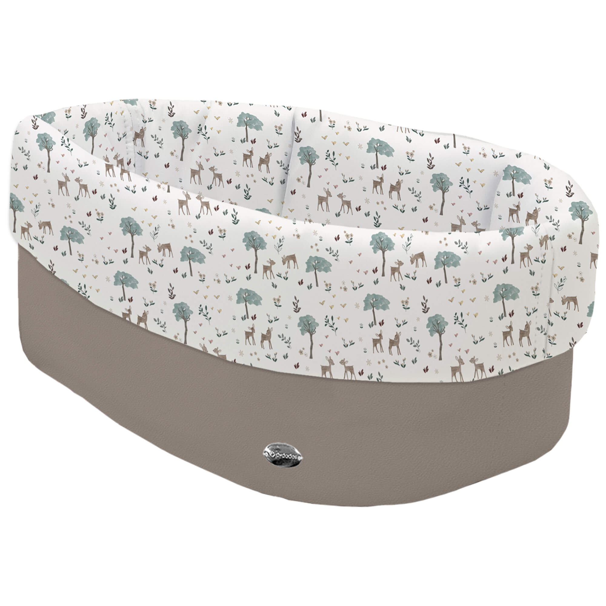 Cesta de Baño polipiel visón Bambi Cesta de Baño por fuera en tejido polipiel color visón; por dentro y vuelta en tejido villela estampado colección Bambi