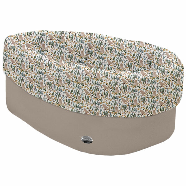 Cesta de Baño por fuera en tejido polipiel visón; por dentro y vuelta en tejido villela estampado colección Dylan