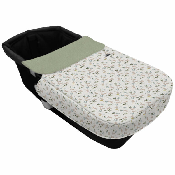 Colcha para Capazo con Cinturón en tejido impermeable muy calentito estampado Cristel. Para el babero pelo liso color verde