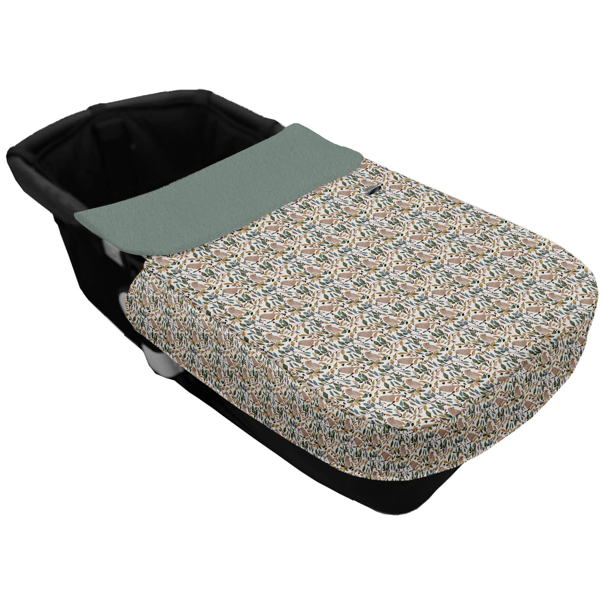 Colcha para Capazo con Cinturón en tejido impermeable muy calentito estampado Daren. Para el babero pelo liso color verde safia