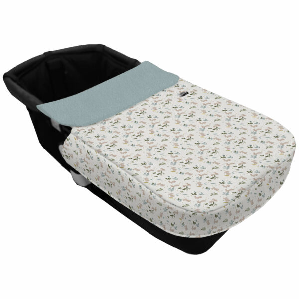 Colcha para Capazo con Cinturón en tejido polipiel muy suave estampado Cristel. Para el babero pelo liso color azuleto