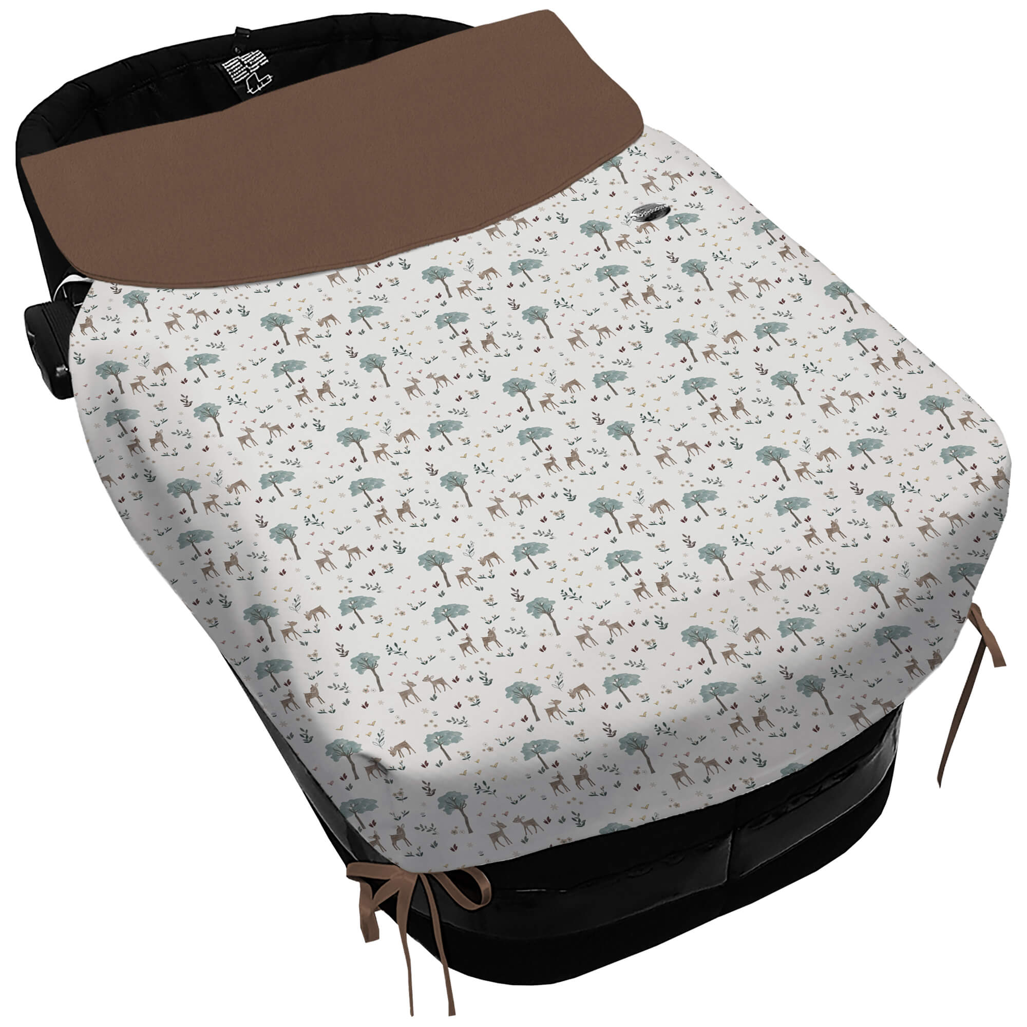 Colcha para Capazo con Lazos en tejido impermeable estampado Benny. Babero pelo liso color marrón Colcha para Capazo con Lazos en tejido impermeable muy calentito estampado Benny. Para el babero pelo liso color marrón