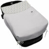Colcha para Capazo con Lazos en tejido polipiel muy suave con jaretas color gris. Para el babero pelo estampado Zoe