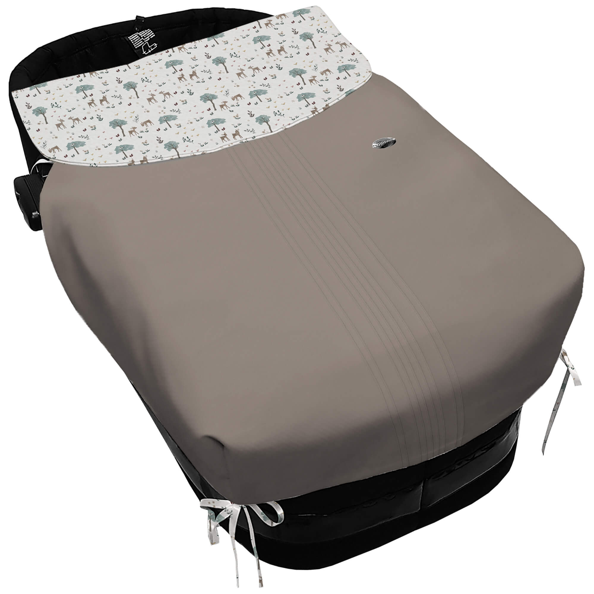 Colcha para Capazo con Lazos en polipiel con jaretas color visón. Babero pelo estampado Bambi Colcha para Capazo con Lazos en tejido polipiel muy suave con jaretas color visón. Para el babero pelo estampado Bambi