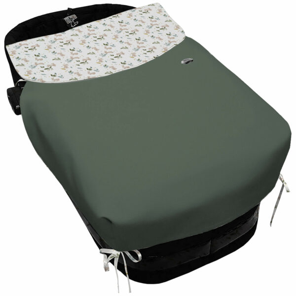 Colcha para Capazo con Lazos en tejido polipiel muy suave color verde. Para el babero pelo estampado Altea