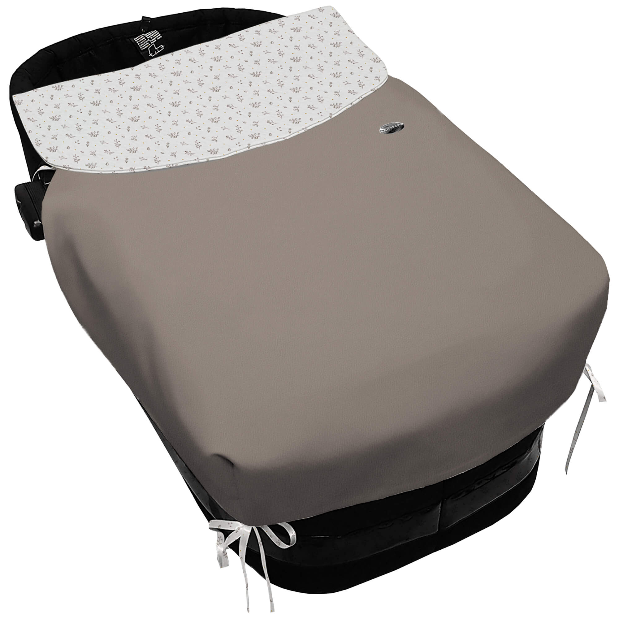 Colcha para Capazo con Lazos en polipiel color visón. Babero pelo estampado Luan Tostado Colcha para Capazo con Lazos en tejido polipiel muy suave color visón. Para el babero pelo estampado Luan Tostado