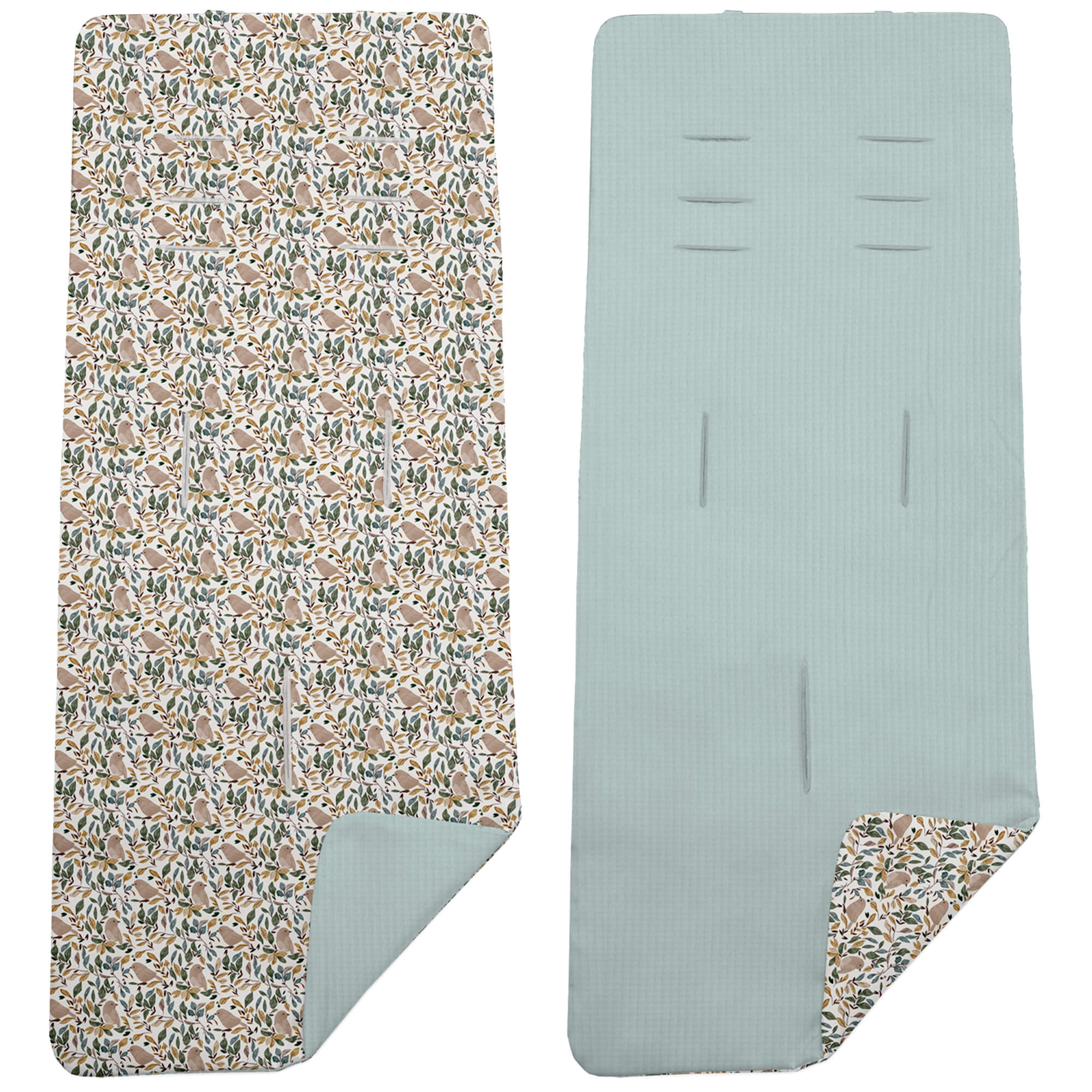 Colchoneta para silla reversible en serker menta y estampado Dylan Colchoneta para silla reversible por un lado en serker de algodón color menta y por el otro lado batista estampada diseño Dylan