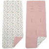 Colchoneta para silla reversible por un lado en serker de algodón color rosa y por el otro lado batista estampada diseño Altea