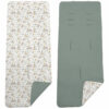 Colchoneta para silla reversible por un lado en serker de algodón color verde y por el otro lado batista estampada diseño Erick