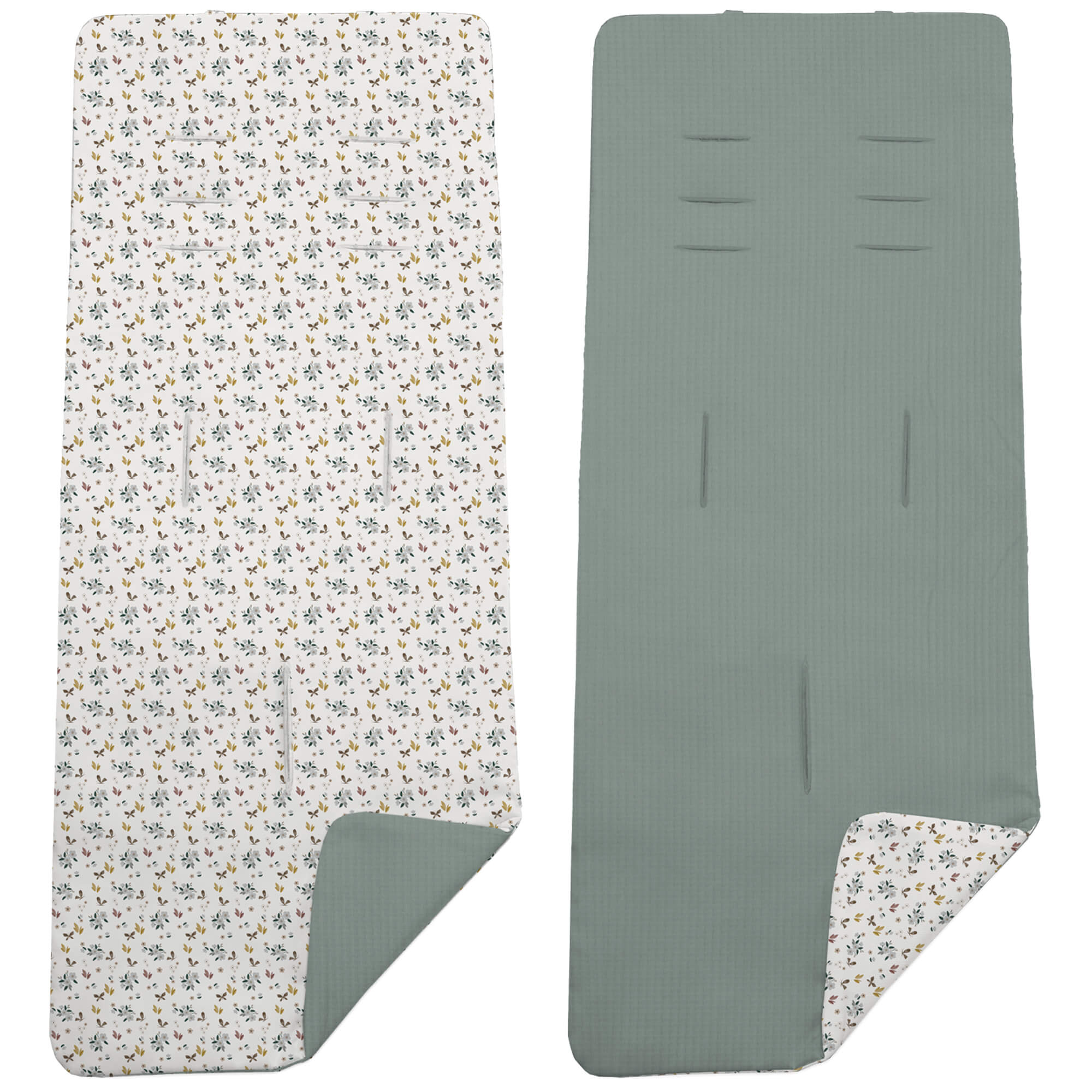 Colchoneta para silla reversible en serker verde y estampado Zoe Colchoneta para silla reversible por un lado en serker de algodón color verde y por el otro lado batista estampada diseño Zoe