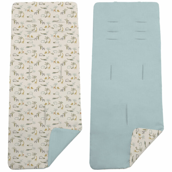 Colchoneta para silla reversible por un lado en villela de algodón color blue y por el otro lado batista estampada diseño Henry