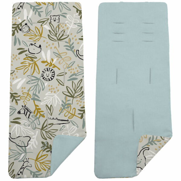 Colchoneta para silla reversible por un lado en villela de algodón color blue y por el otro lado batista estampada diseño Marco