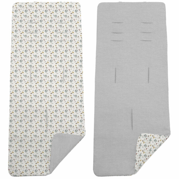 Colchoneta para silla reversible por un lado en villela de algodón color gris y por el otro lado batista estampada diseño Gala