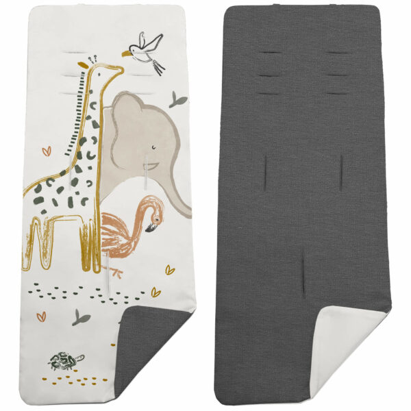 Colchoneta para silla reversible por un lado en villela de algodón color gris marengo y por el otro lado batista estampada diseño Izan