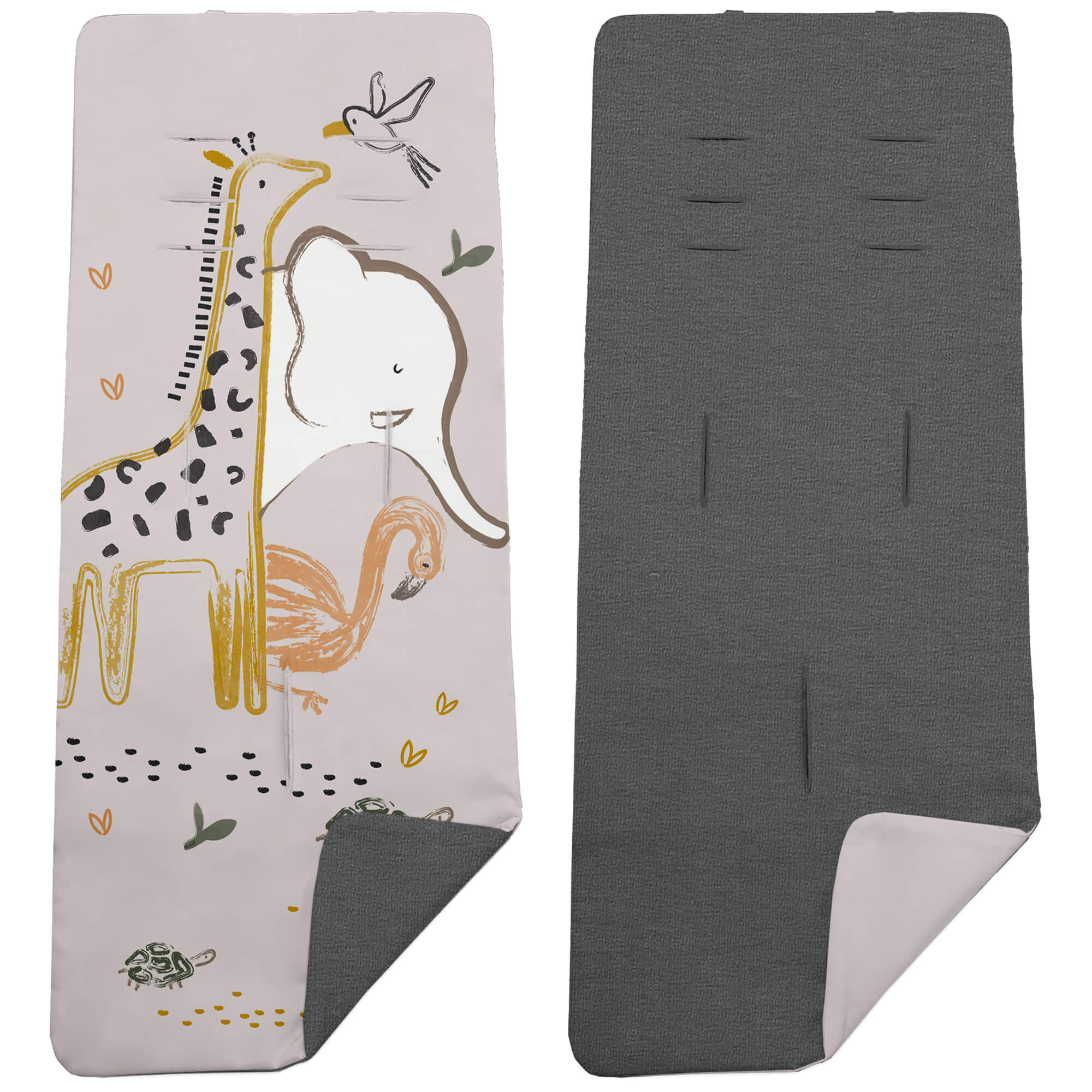 Colchoneta para silla reversible por un lado en villela de algodón color gris marengo y por el otro lado batista estampada diseño Leroy