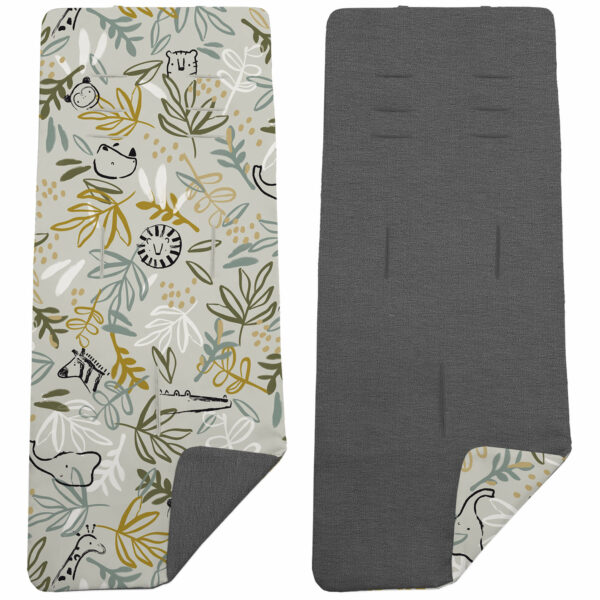 Colchoneta para silla reversible por un lado en villela de algodón color gris marengo y por el otro lado batista estampada diseño Marco