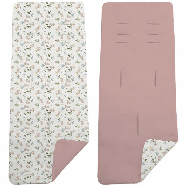 Colchoneta para silla reversible por un lado en villela de algodón color maquillaje y por el otro lado batista estampada diseño Cristel