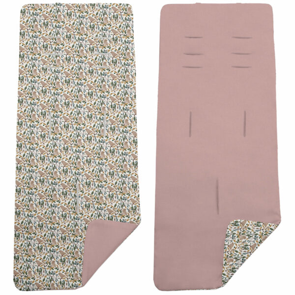 Colchoneta para silla reversible por un lado en villela de algodón color maquillaje y por el otro lado batista estampada diseño Daren