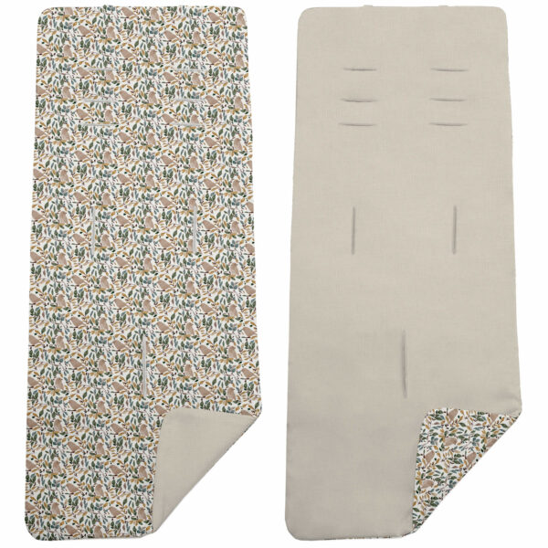Colchoneta para silla reversible por un lado en villela de algodón color tostado y por el otro lado batista estampada diseño Daren