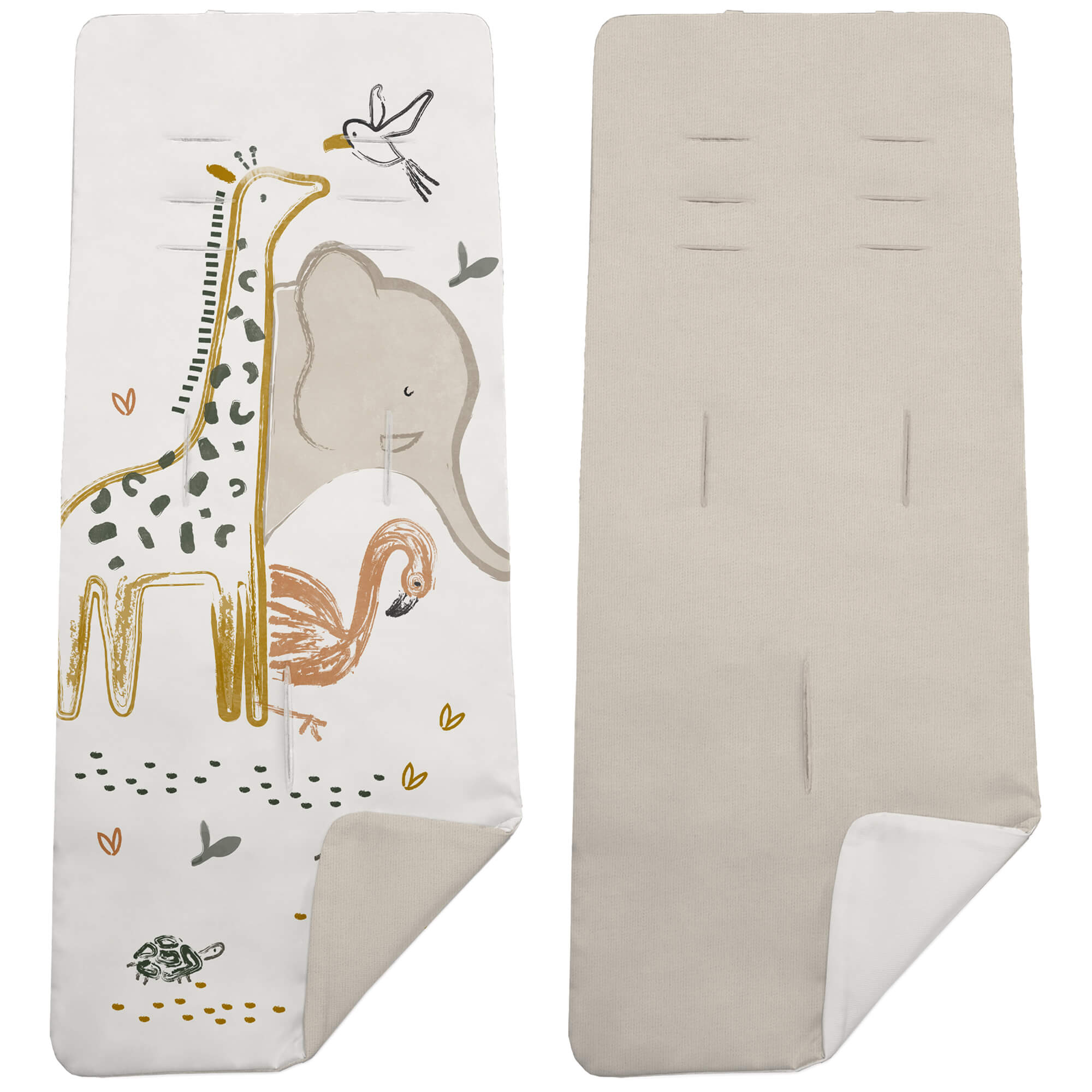 Colchoneta para silla reversible en villela tostado y estampado Izan Colchoneta para silla reversible por un lado en villela de algodón color tostado y por el otro lado batista estampada diseño Izan