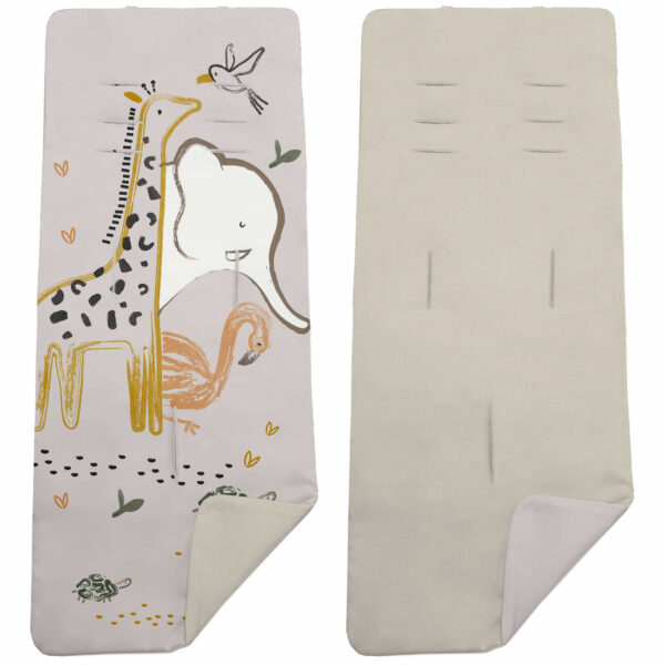 Colchoneta para silla reversible por un lado en villela de algodón color tostado y por el otro lado batista estampada diseño Leroy