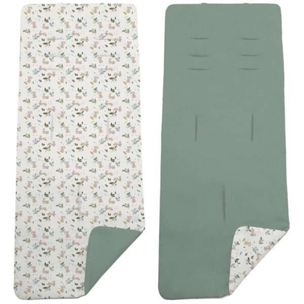 Colchoneta para silla reversible por un lado en villela de algodón color verde y por el otro lado batista estampada diseño Cristel