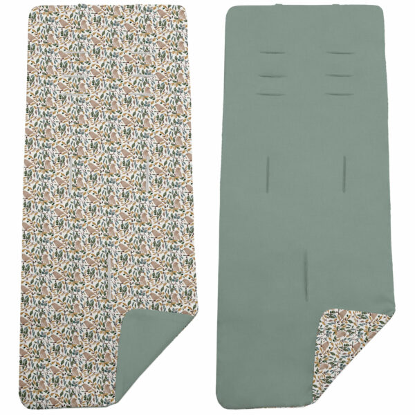Colchoneta para silla reversible por un lado en villela de algodón color verde y por el otro lado batista estampada diseño Daren