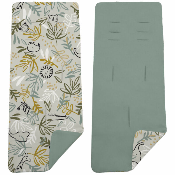 Colchoneta para silla reversible por un lado en villela de algodón color verde y por el otro lado batista estampada diseño Marco