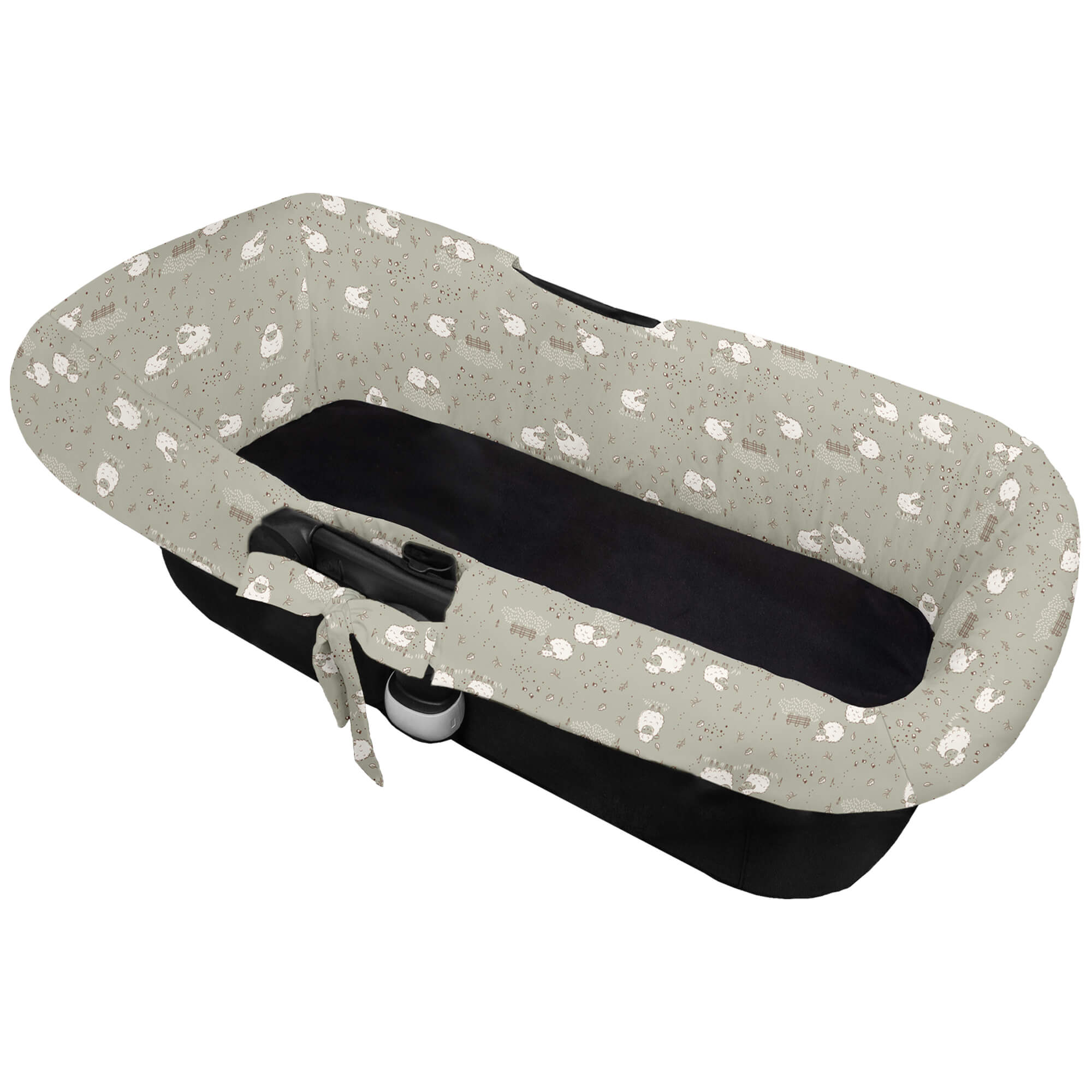 Interior de capazo modelo universal de lazadas en tejido estampado Ovejas Doly Interior de capazo modelo universal de lazadas en tejido estampado diseño Ovejas Doly