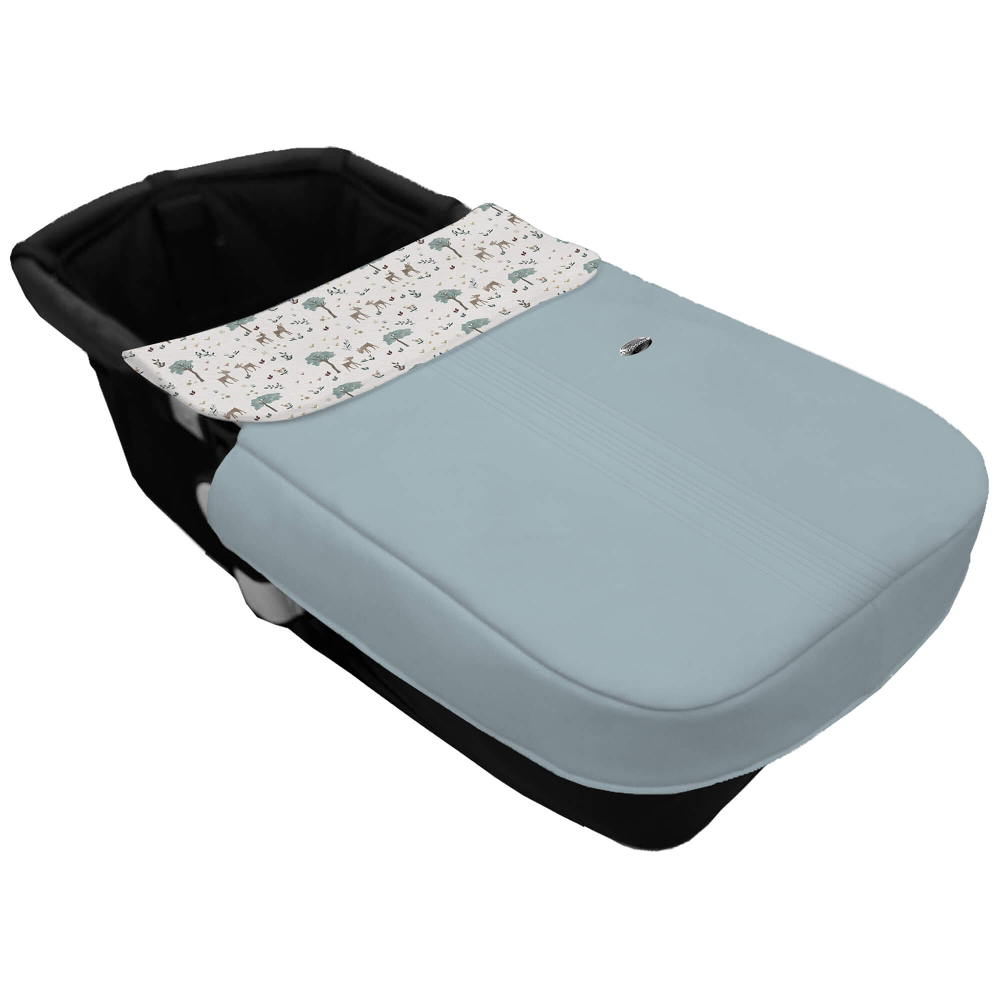 Saco Capazo con Colcha Cinturón en polipiel con jaretas color azulado. Interior pelo estampado Bambi Saco Capazo con Colcha Cinturón en polipiel muy suave con jaretas color azulado. Para el interior pelo estampado Bambi