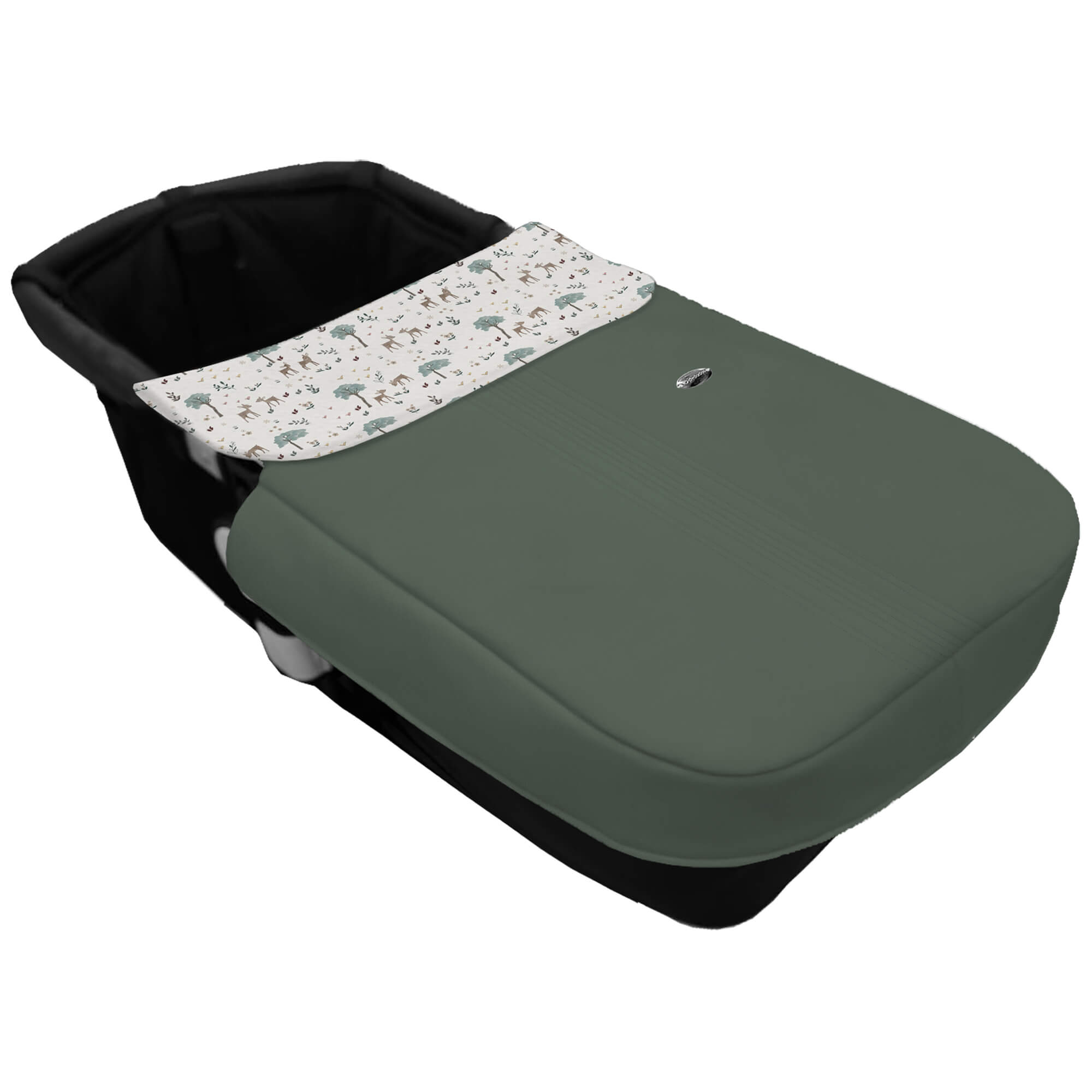 Saco Capazo con Colcha Cinturón en polipiel con jaretas color verde. Interior pelo estampado Bambi Saco Capazo con Colcha Cinturón en polipiel muy suave con jaretas color verde. Para el interior pelo estampado Bambi