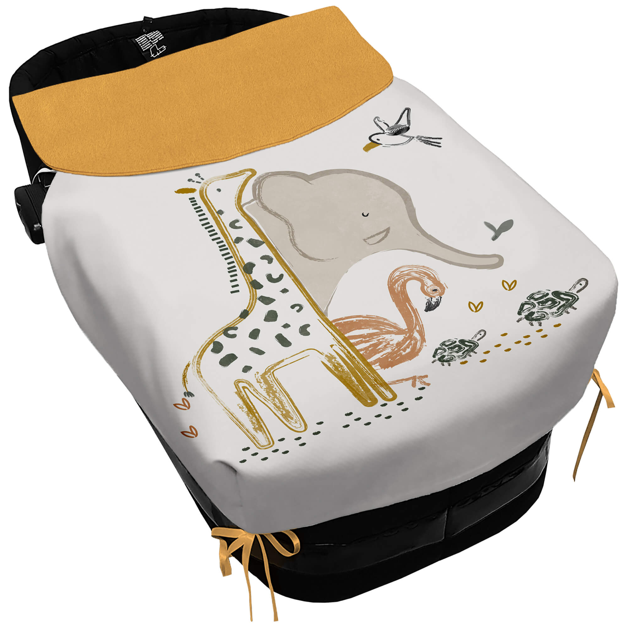 Saco Capazo con Colcha Lazos tejido impermeable muy calentito estampado Izan. Para el interior pelo liso color mostaza