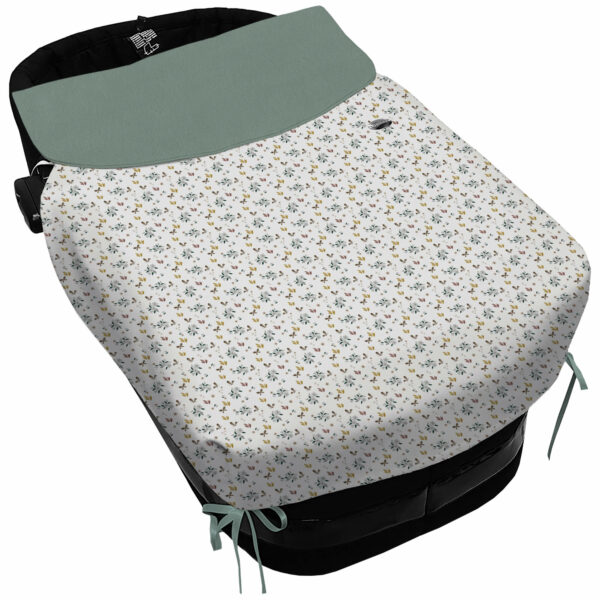 Saco Capazo con Colcha Lazos tejido impermeable muy calentito estampado Gala. Para el interior pelo liso color verde safia