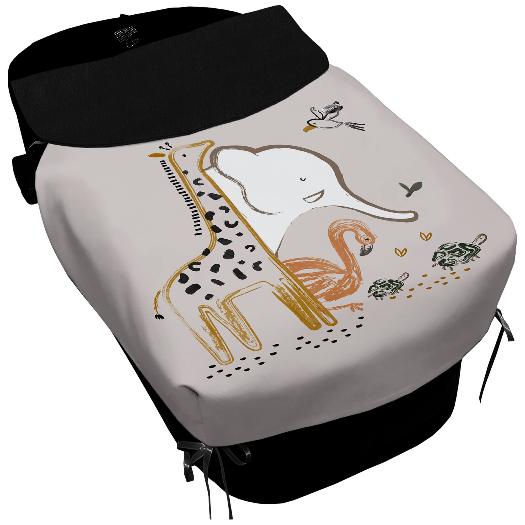 Saco Capazo con Colcha Lazos en polipiel muy suave estampado Leroy. Para el interior pelo liso color negro