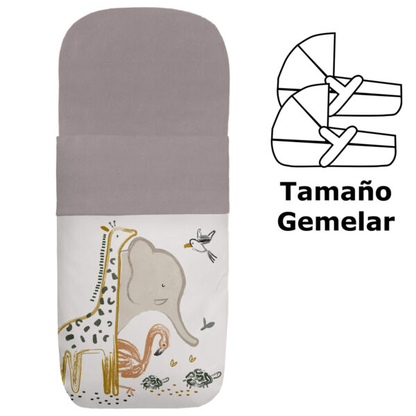 Saco para capazo gemelar en tejido estampado impermeable con el interior en pelo arena Izan