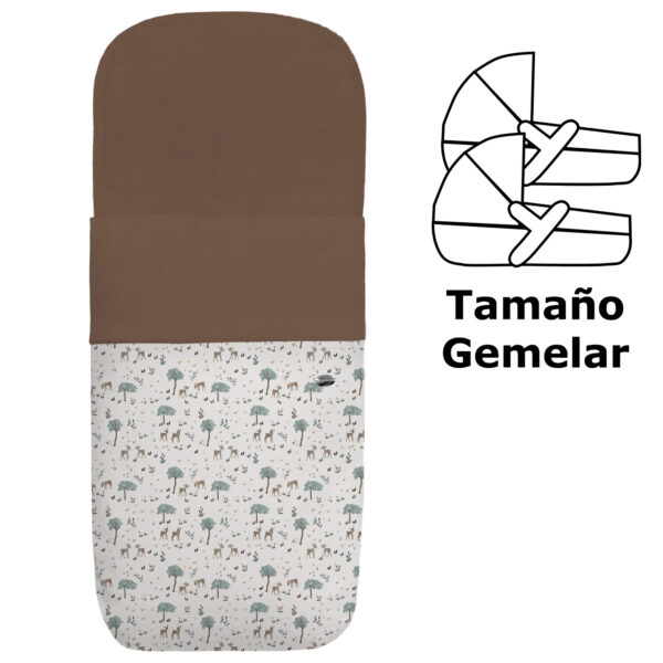Saco para capazo gemelar en tejido estampado impermeable con el interior en pelo marrón Benny
