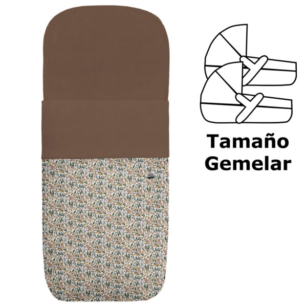 Saco para capazo gemelar en tejido estampado impermeable con el interior en pelo marrón Daren