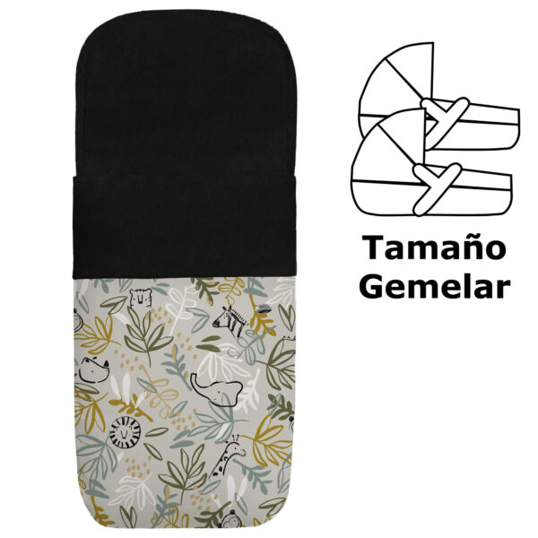 Saco para capazo gemelar en tejido estampado impermeable con el interior en pelo negro Marco