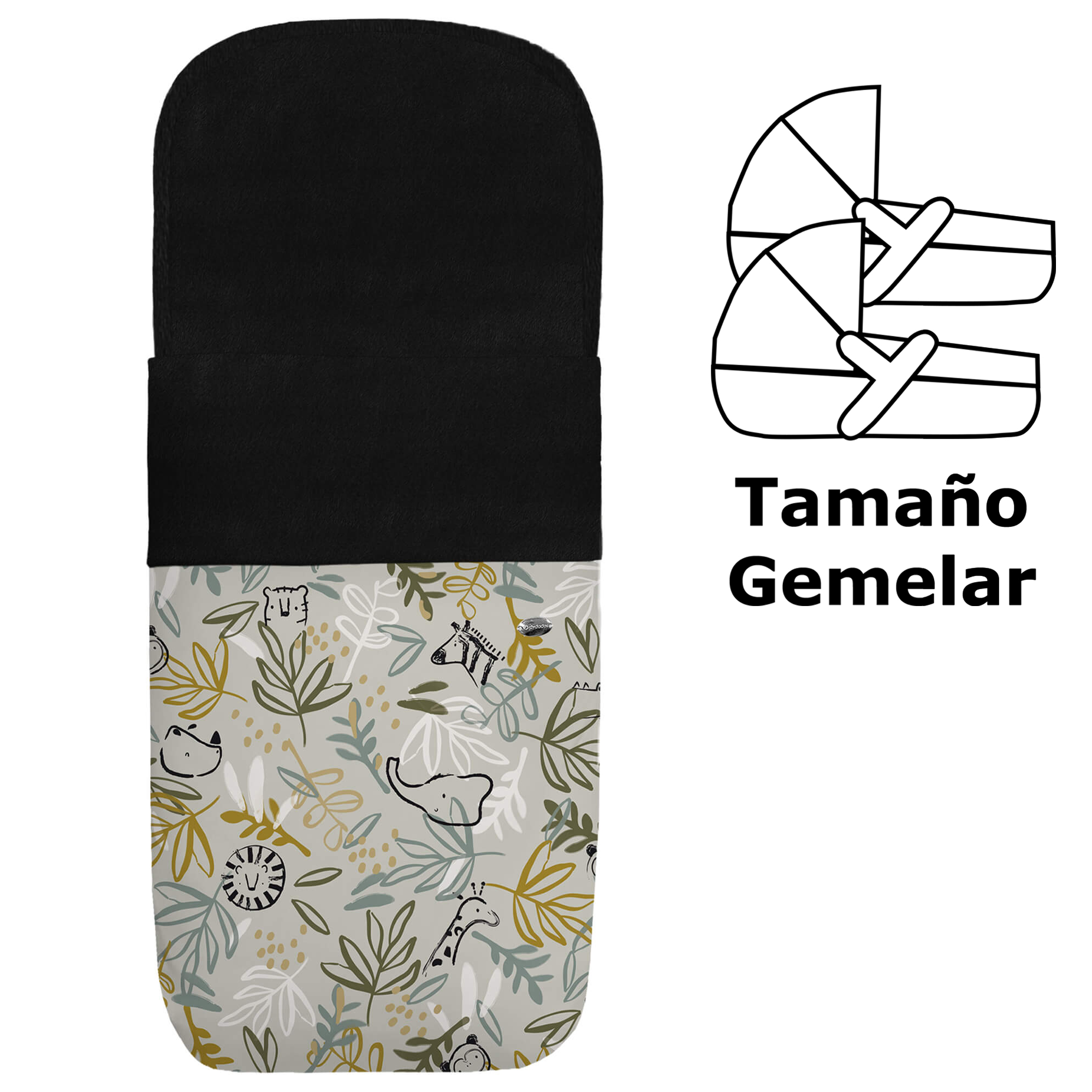 Saco capazo gemelar tejido impermeable estampado pelo negro Marco Saco para capazo gemelar en tejido estampado impermeable con el interior en pelo negro Marco
