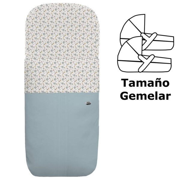 Saco para capazo gemelar en polipiel jaretas azulado con el interior en pelo estampado Zoe