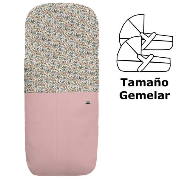 Saco para capazo gemelar en polipiel jaretas rosado con el interior en pelo estampado Dylan