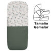 Saco para capazo gemelar en polipiel jaretas verde con el interior en pelo estampado Bambi