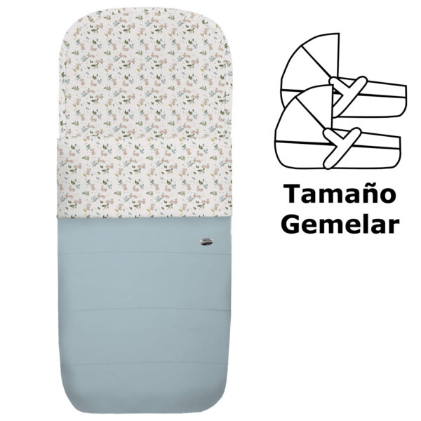 Saco para capazo gemelar en polipiel pespuntes azulado con el interior en pelo estampado Altea