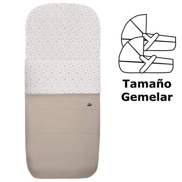 Saco para capazo gemelar en polipiel pespuntes tostado con el interior en pelo estampado Luan