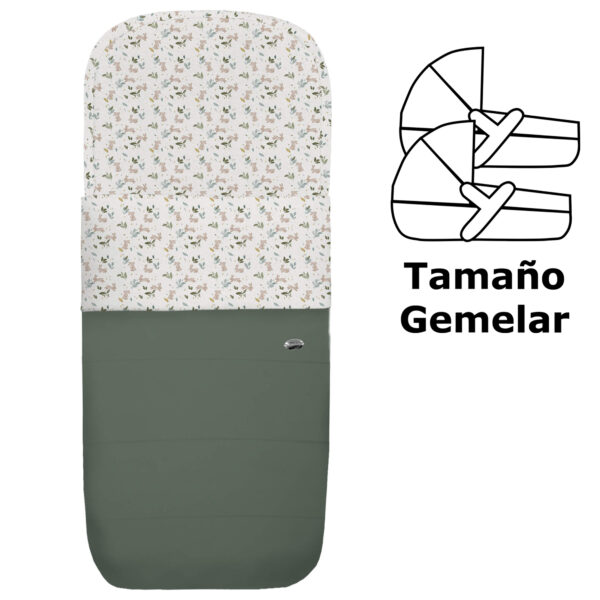 Saco para capazo gemelar en polipiel pespuntes verde con el interior en pelo estampado Altea