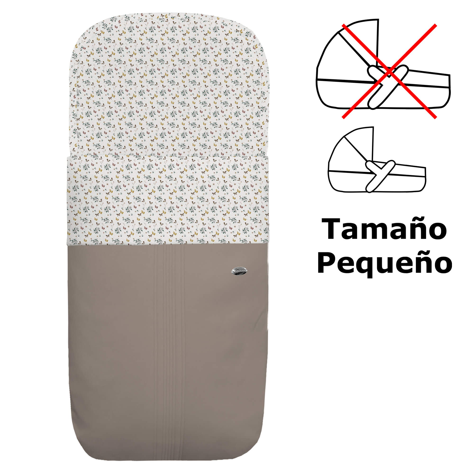 Saco para capazo pequeño en polipiel jaretas visón con el interior en pelo estampado Zoe