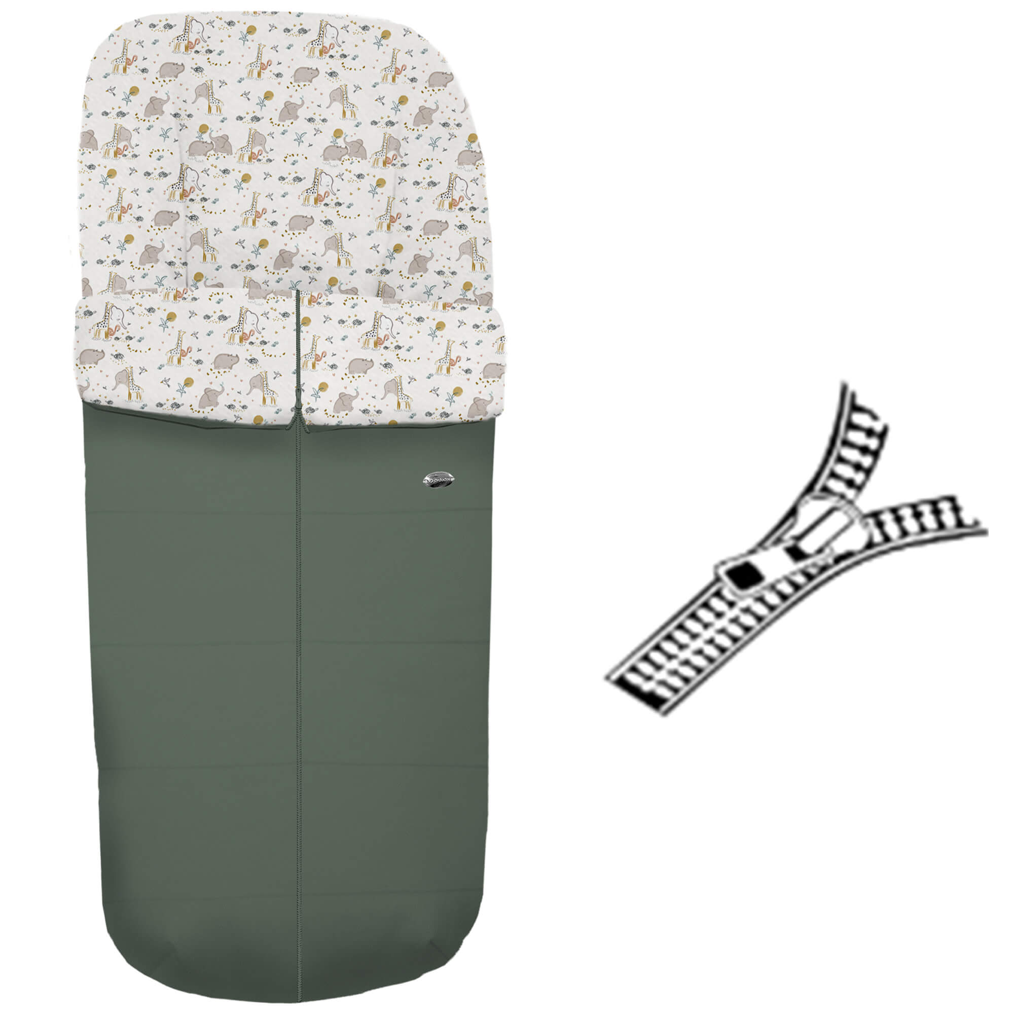 Saco para silla modelo gemelar con cremallera central en tejido polipiel pespuntes verde con el interior en pelo estampado Erick